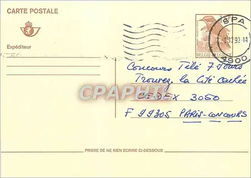 Entier Postal Belgique Oiseau