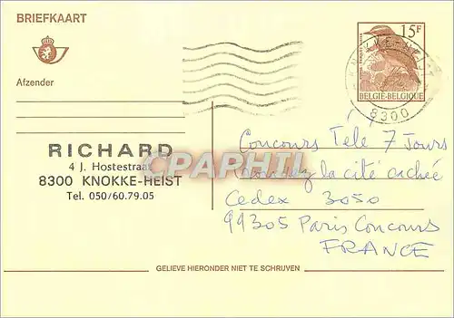 Entier Postal Belgique Oiseau Richard