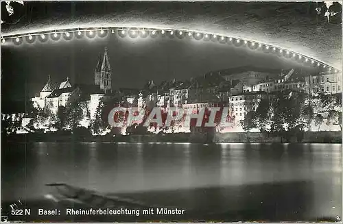 Cartes postales moderne Basel Rheinuferbeleuchtung mit Munster