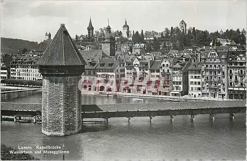 Moderne Karte Luzern Kapellbrucke Wasserturm und Museggturme