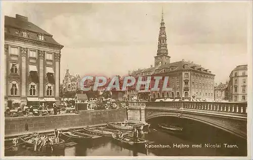 Cartes postales Kobenhavn Hojbro med Nicolai Taarn Bateaux