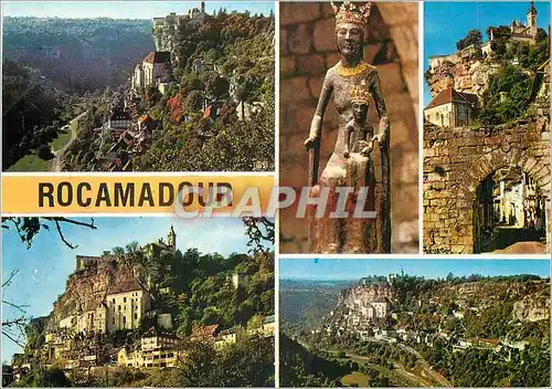 Cartes postales moderne Rocamadour (Lot) Vue Generale Panoramique prise de la Route du Chateau Statue N D