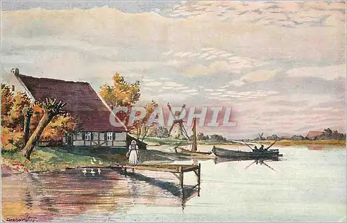 Cartes postales Fantaisie Moulin Bateau