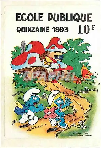 Autocollant Ecole Publique Quinzaine 1993 Schtroumpfs