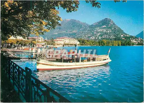 Cartes postales moderne Lugano Monte Bre la Riva Bateau