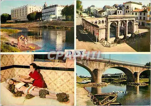 Cartes postales moderne Dax (Landes) Les Bords de l'Adour La Fontaine d'eau Chaude Une Application de Boue Le Pont sur l