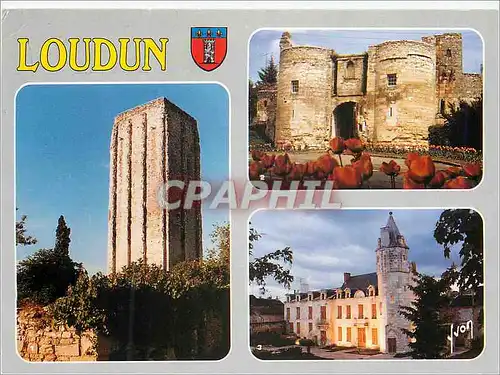 Cartes postales moderne Loudun (Vienne) Couleurs et Lumiere de France la Tour Carre la Porte du Martray l'Echevinage