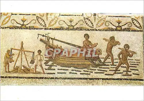 Cartes postales moderne Musee du Bardo Mosaique Dechargement d'un Navire III e s ap JC Exposition de Carthage a Kairouan