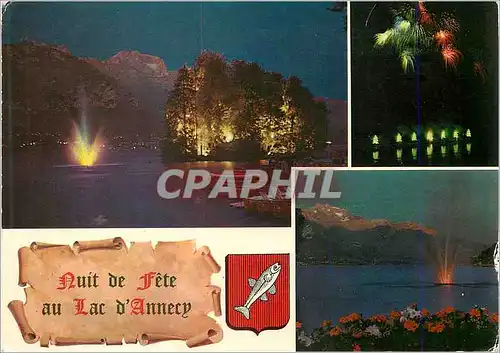 Cartes postales moderne Annecy les Jets d'Eau Lumineux l'Ile des Cygnes et la Tournette Dominant le Lac (2357m)