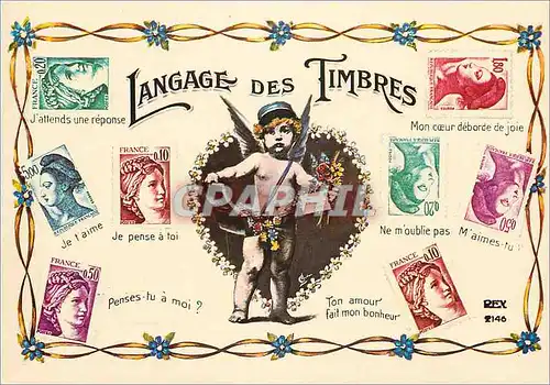 Cartes postales moderne Langage des Timbres J'attends une reponse Je Pense a toi Ne m'oublie pas Sabine Marianne