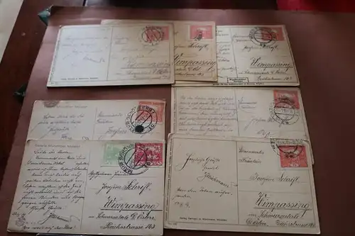 sieben tolle alte Karten mit Poststempel aus  Mähr. Schönberg 1919