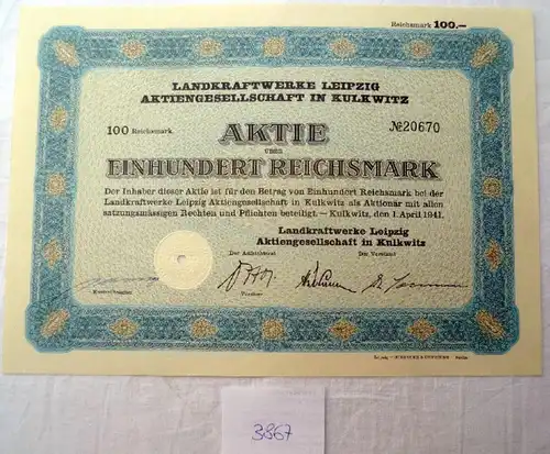 Landkraftwerke Leipzig AG in Kulkwitz, 100 RM  01.04.1941