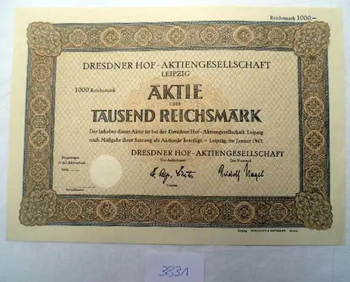 Dresdner Hof AG 1000 RM Leipzig, en janvier 1945