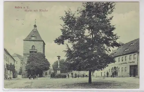 40013 AK Nebra an der Unstrut - Markt mit Kirche & Colonialwaren, Tabak-Handlung