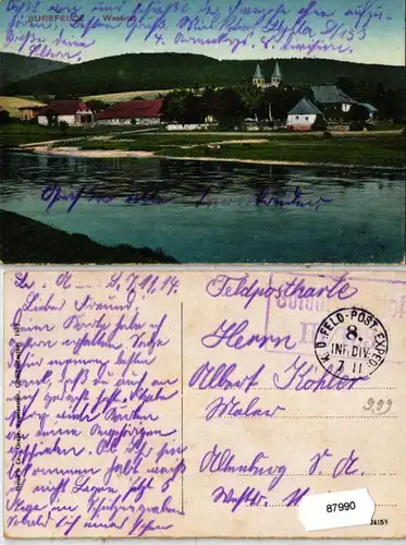 87990 Feldpost AK Bursfelde, Wesertal mit Kloster - 8. Infanterie Division 1914