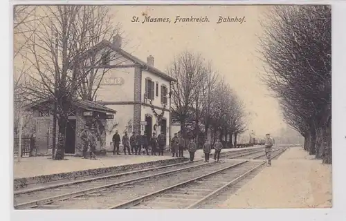 88120 AK St. Masmes, Frankreich - Bahnhof durch Soldaten bewacht 1915