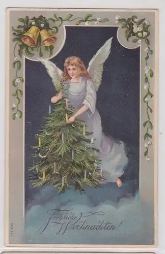 88904 Fröhliche Weihnachten Ak schwebender Engel mit Tannenbaum 1912