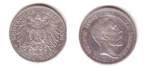 2 Mark Silber Münze Schwarzburg Sondershausen 1896 (MU3385)