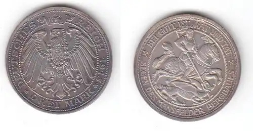 3 Mark Silber Münze Preussen Mansfelder Bergbau 1915 Jäger 115 (118901)