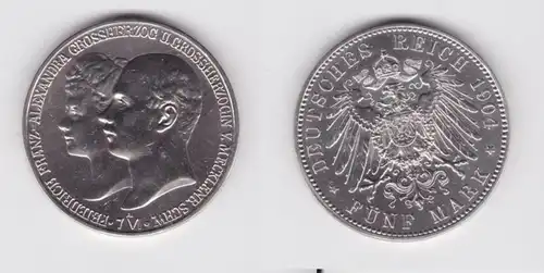 5 Mark Silbermünze Mecklenburg-Schwerin 1904 Hochzeit Jäger 87 Stgl. (135376)