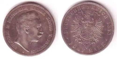 5 Mark Silber Münze Preussen Wilhelm II 1888 A vz (105732)