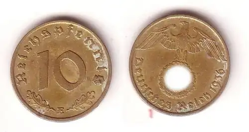 10 Pfennig Messing Münze 3.Reich 1936 E Jäger 364 (112802)