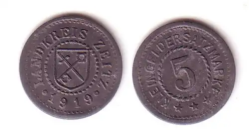 5 pfennig argent d'urgence Zinc pièce de monnaie district Zeitz 1919 retour à la case RAR !!! (112765)