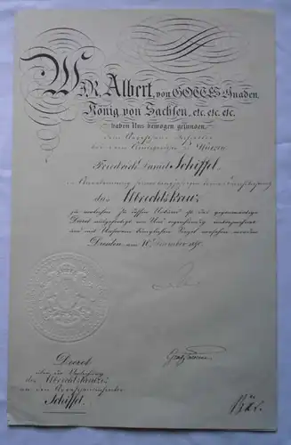 document rare Saxe à la croix d'Albrechtschegel 1890