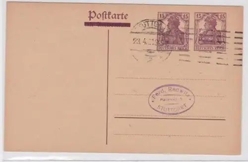 97671 DR Ganzsache PZP23F Stempel Ferdinand Redwitz Stuttgart 1921