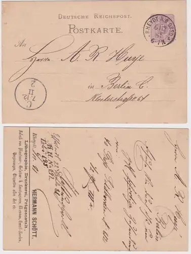 94165 entier Carte postale P10 Supplément Hermann Schött Prageanstalt Rheydt 1881