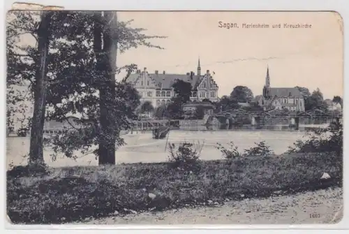 98193 Ak Sagan Zagan Marienheim und Kreuzkirche 1927