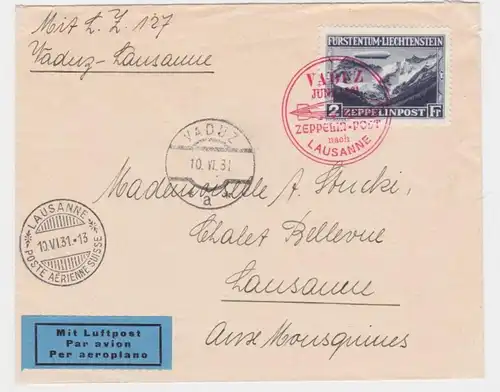 94773 ZEPPELINPOST Vaduz - Lausanne 1931 Zeppelinmarke Liechtensteinfahrt LZ 127