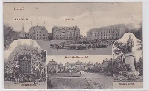 47122 AK Arolsen - Kath. Kirche, Kaserne, Residenzschloß & Denkmal 1916