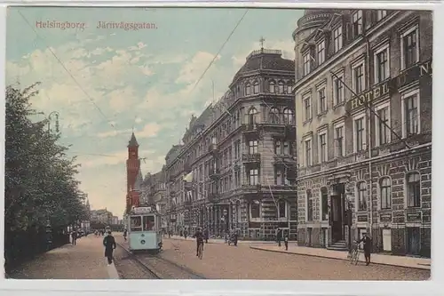 64719 Ak Helsingborg in Schweden Järnvägsgatan mit Straßenbahn 1913