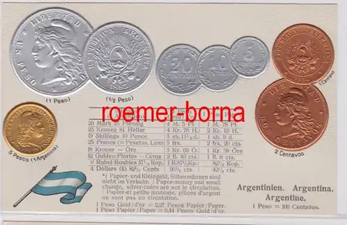 83867 Präge Ak mit Münzabbildungen Argentinien um 1920