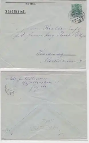 22000 Périphériques privés Enveloppe PAU5/B9/01 Type 3 Lettre de ville Hambourg 1911