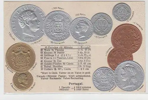 28069 Präge Ak Portugal mit Abbildungen von Münzen um 1915