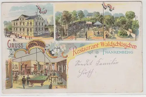 71910 Ak Lithographie Gruss du restaurant Waldschlösschen Frankenberg 1914