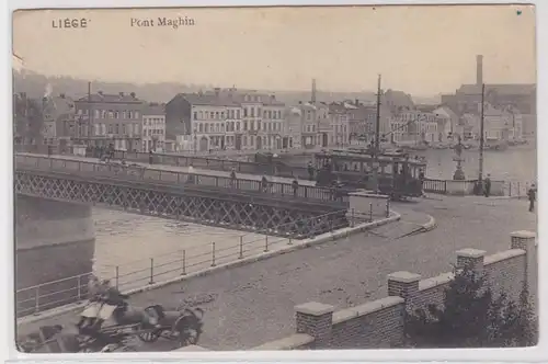 77910 Liége Pont Maghin - Lüttich Maghin Brücke mit Straßenbahn Tram 1914