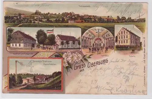 84162 Ak Lithographie Gruss de Obergurig Gasthof, école, fabriques 1906