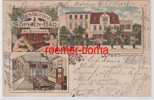 87052 Ak Lithographie Leipzig Restaurant Sophien Bad Dorotheenstraße 5, 1899