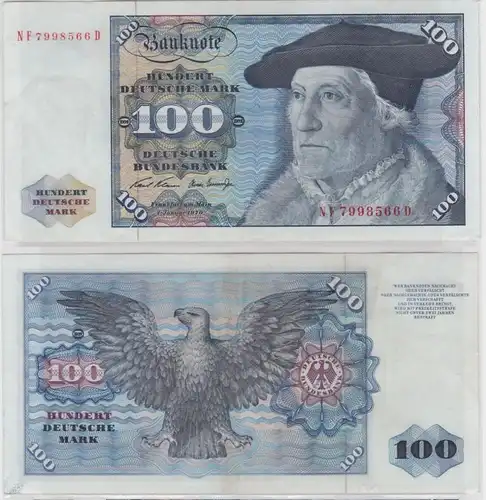 T146514 Banknote 100 DM Deutsche Mark Ro. 273b Schein 2.Jan 1970 KN NF 7998566 D