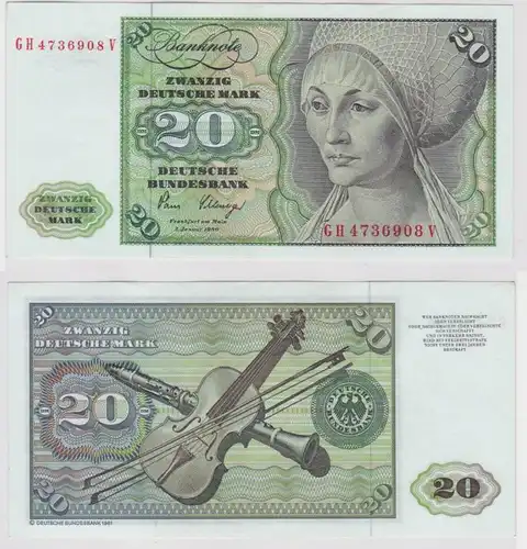 T140055 Banknote 20 DM Deutsche Mark Ro. 287a Schein 2.Jan. 1980 KN GH 4736908 V