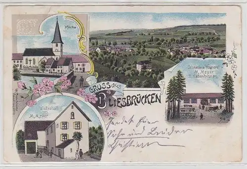 65597 Ak Lithographie Gruß aus Bliesbrücken in Lothringen 1912