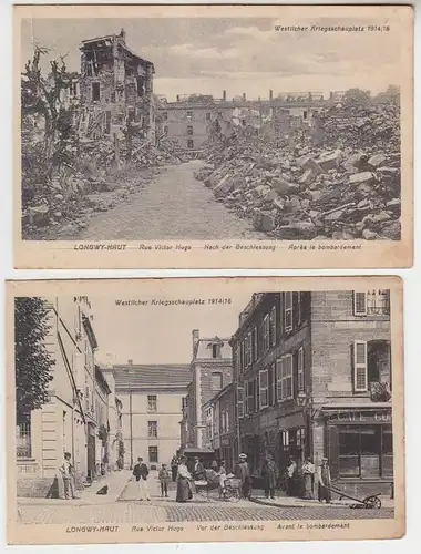 65269/2 Ak Longwy Haut Rue Victor Hugo vor und nach der Beschießung um 1916