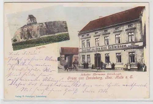 63543 Ak Gruß aus Landsberg bei Halle Gasthof zu den drei Schwänen 1916