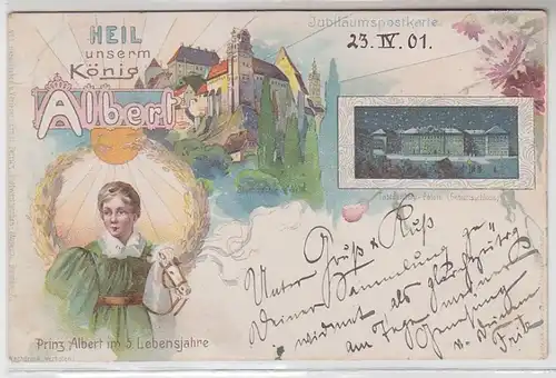 62772 Jubiläumspostkarte Heil unserm Sachsen König Albert Taschenbergpalais 1901