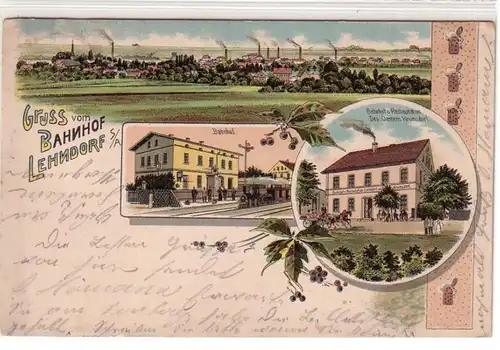 61045 Ak Lithographie Gruß vom Bahnhof Lehndorf S.-A. 1910