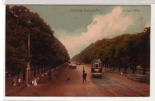 60038 Ak Danzig Langfuhr große Allee mit Strassenbahn um 1920