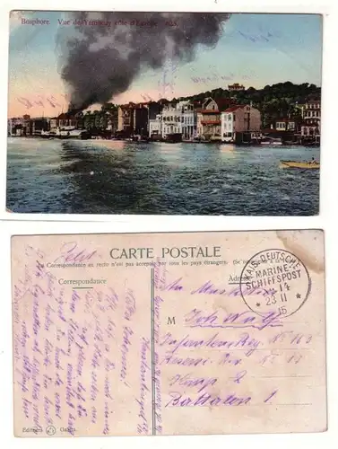 58284 Ak Bosphore Turquie avec cachet du bateau de la marine 1915